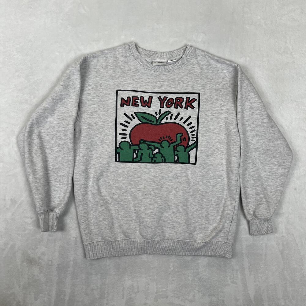 K. Haring Sweatshirt Mens Small Gray New York Apple Graphic Fleece Crewneck